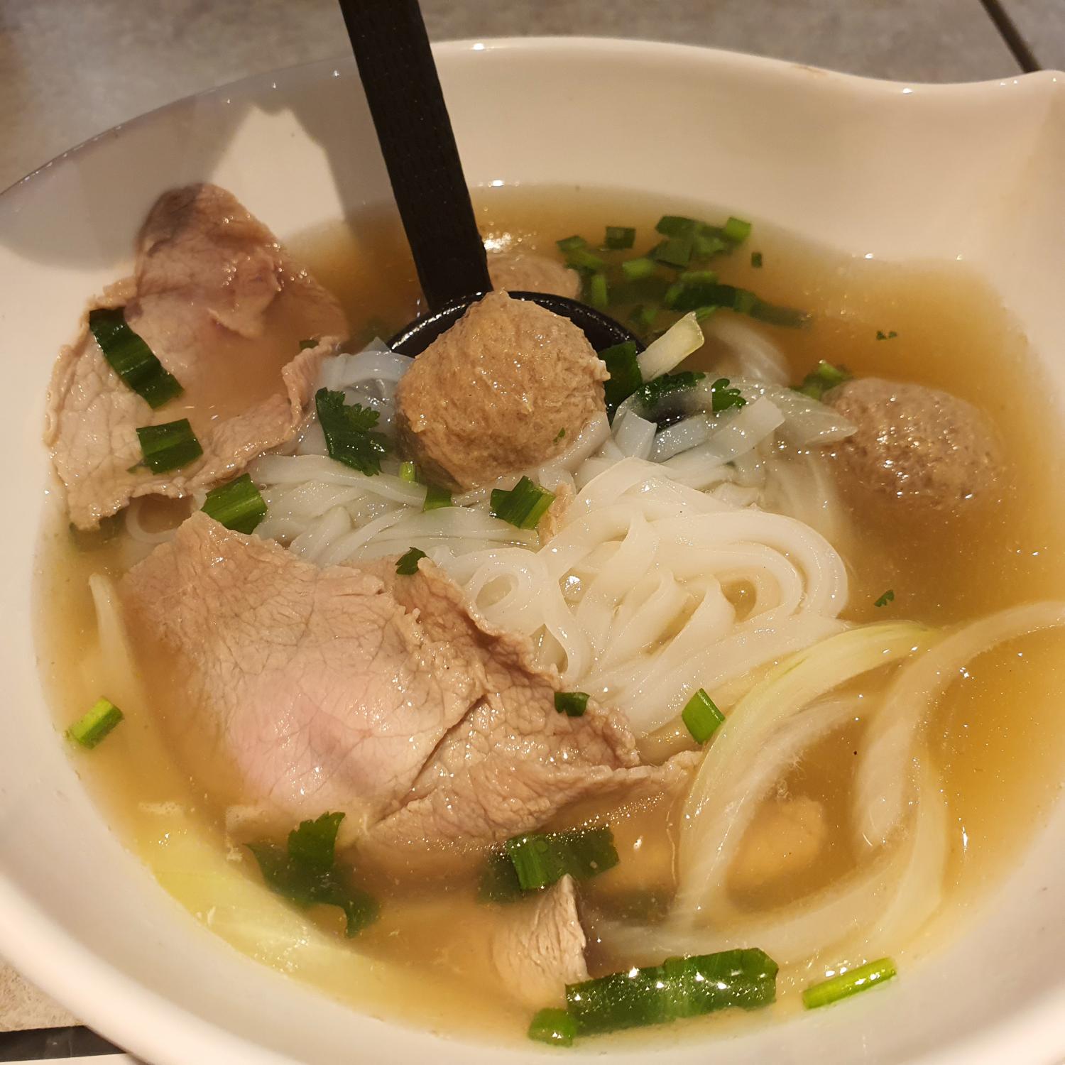 Pho Noodle Soup with Sliced Beef and Beef Balls