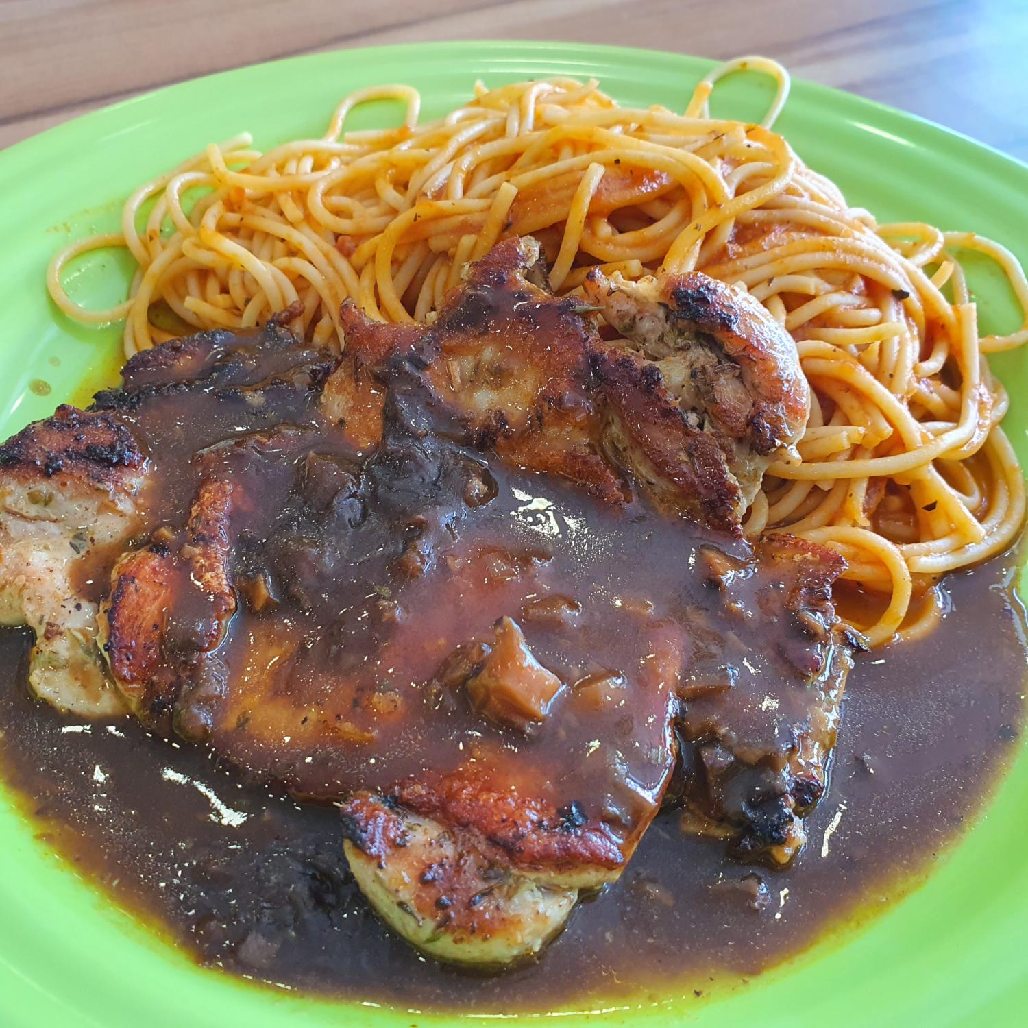 Chicken Chop with Spaghetti Bolognese