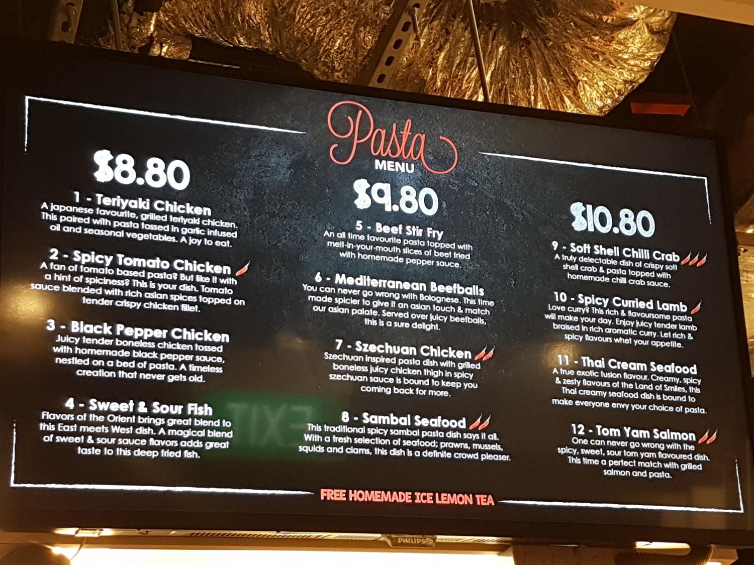 Pasta Menu