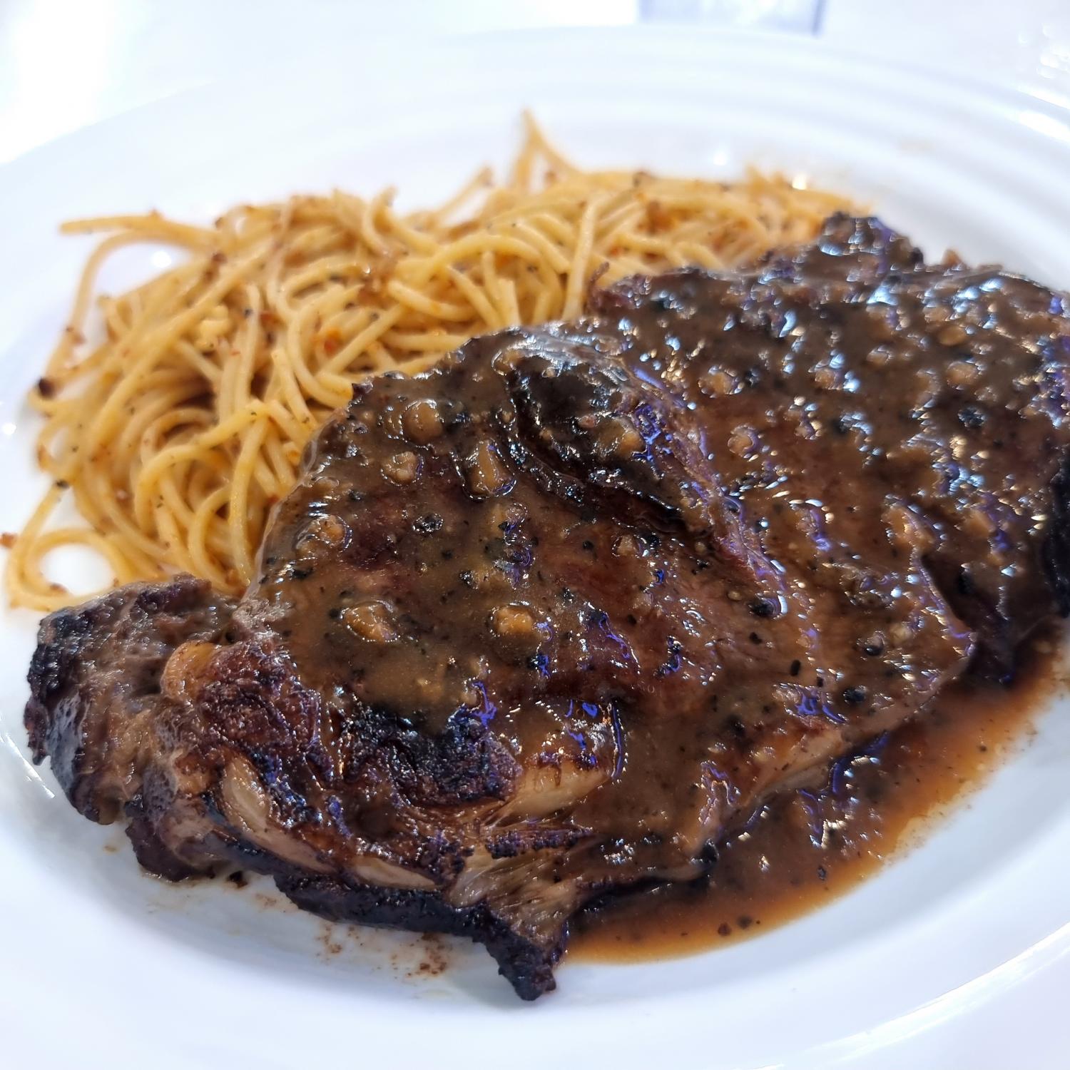 Sirloin Steak and Spaghetti