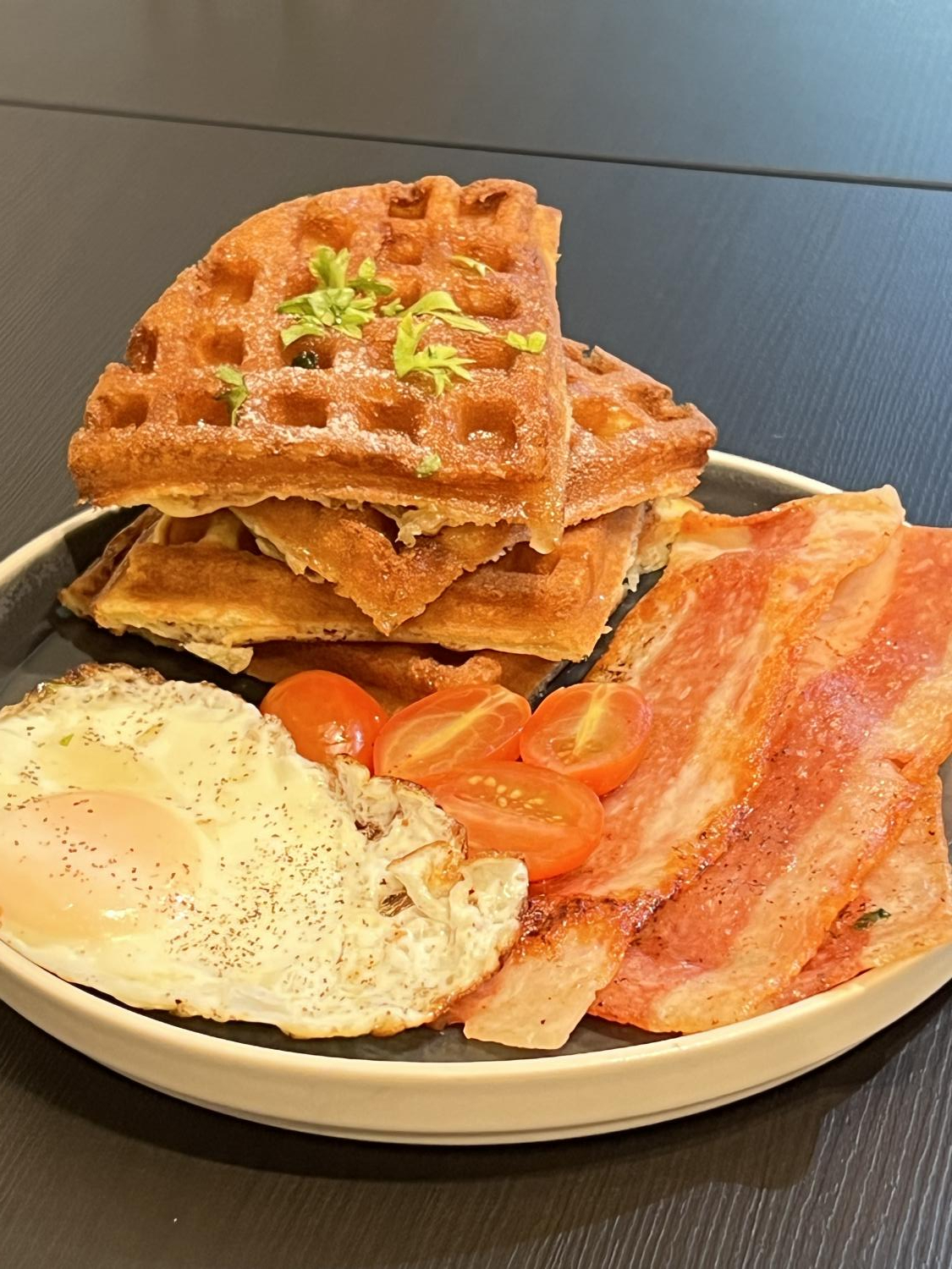Waffle for Breakfast (waffle with bacon) at Waffle Zone Halal Tag Singapore
