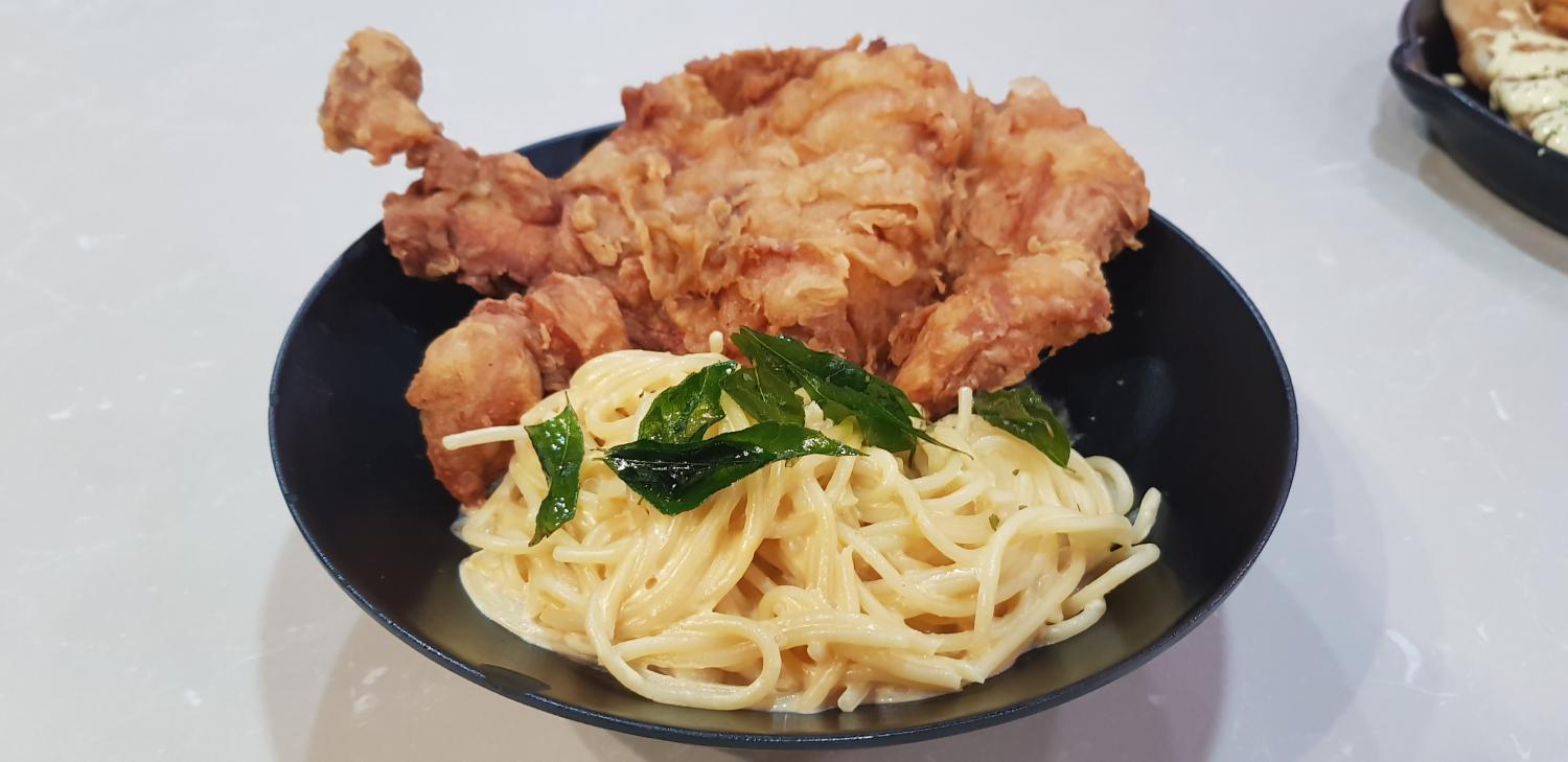 Salted Egg Pasta with Classic Chicken Cutlet at Fish
