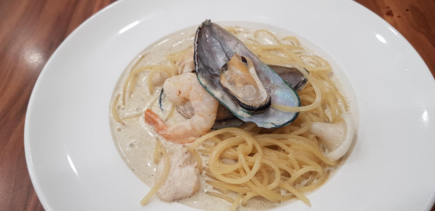 Seafood Carbonara Pasta at Fish Tales Halal Tag Singapore