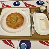 Kunefe with goat milk ice cream