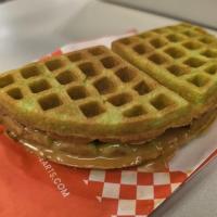 Pandan Waffles with Peanut Butter
